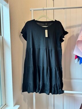 J. Crew Black Tiered Ruffle Short Sleeve Dress